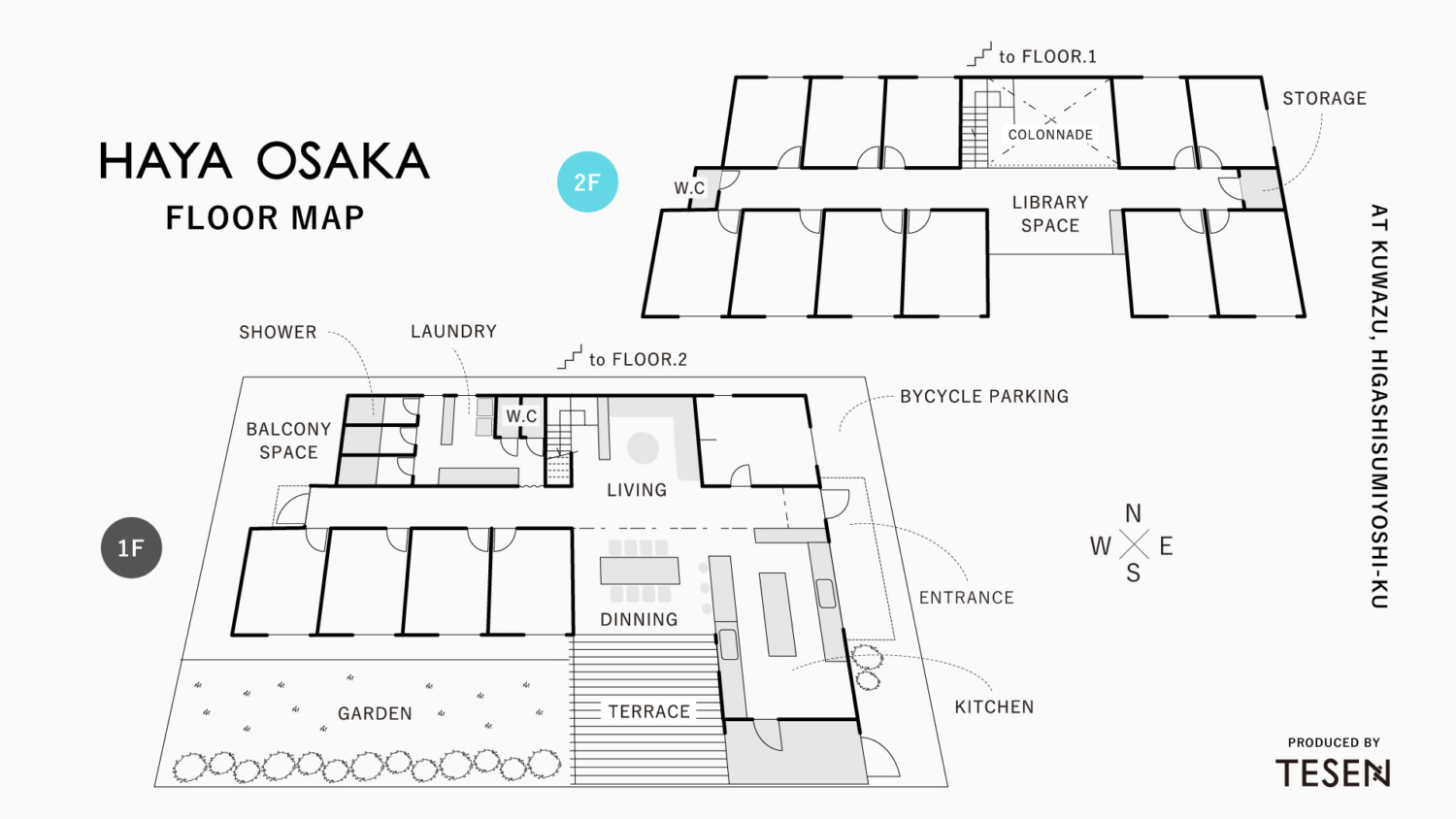 シェアハウスの間取り図でワイワイ 人と人との動線が交わる生活空間 Tesen